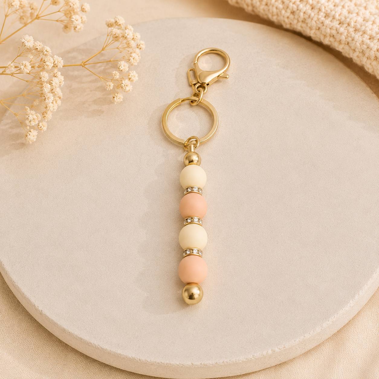 Boho Schlüsselanhänger Perlen – Taschenanhänger aus Edelstahl & Silikon | Handgefertigt 15 cm