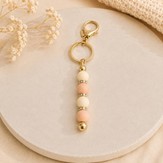Boho Schlüsselanhänger Perlen – Taschenanhänger aus Edelstahl & Silikon | Handgefertigt 15 cm