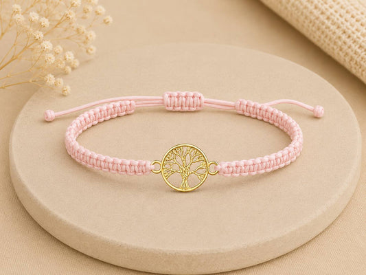 Makramee Armband Lebensbaum Gold – Verstellbares Boho Armband aus Edelstahl | 38 Bandfarben & 5 Größen