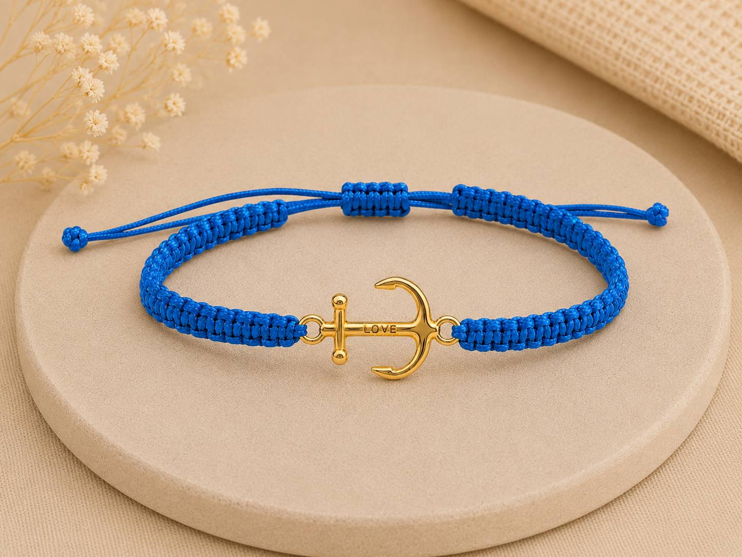 Makramee Armband Anker Gold – Verstellbares Edelstahl Armband | 38 Bandfarben & 5 Größen