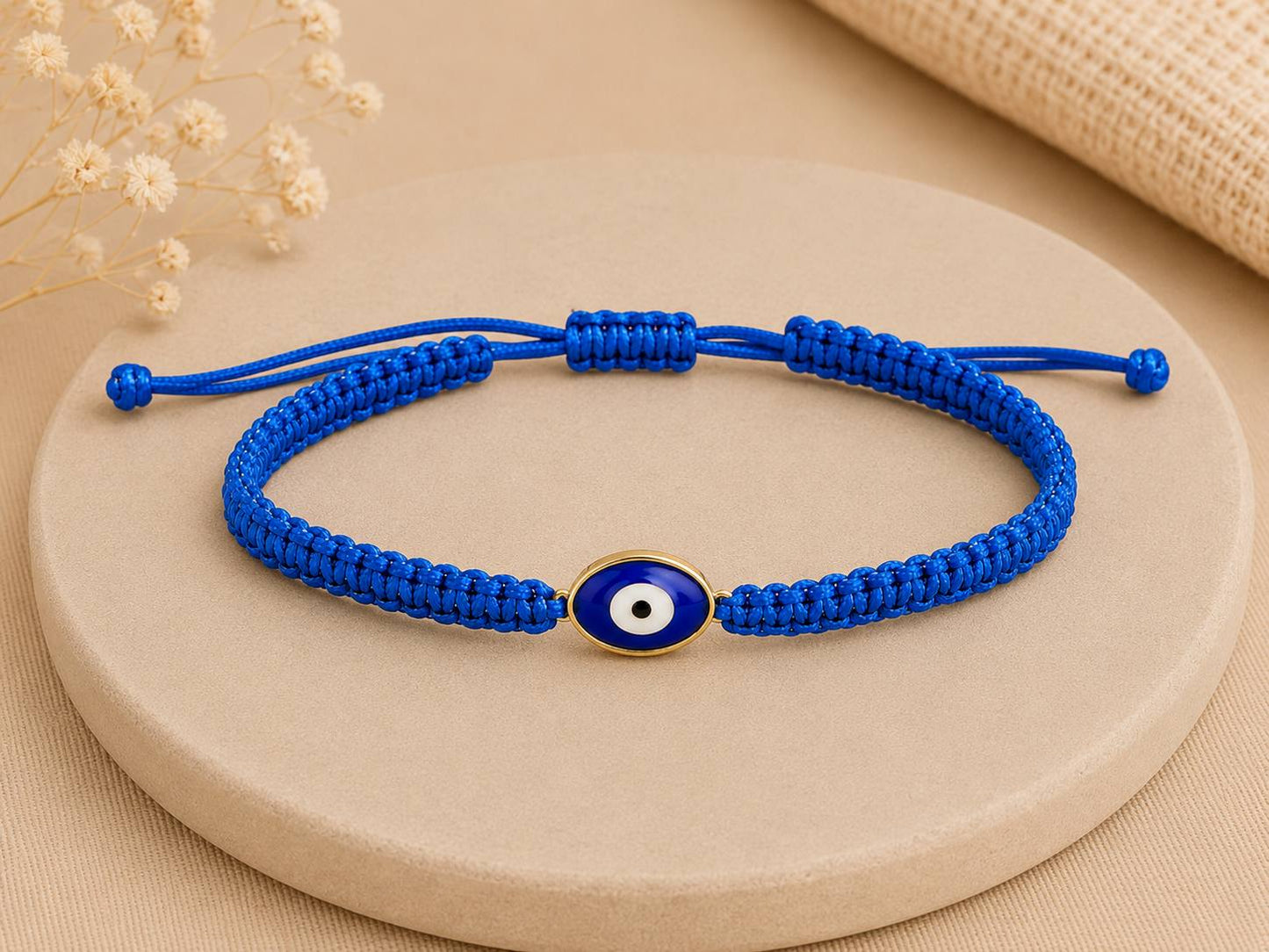 Makramee Armband Nazar Auge Gold – Verstellbares Edelstahl Armband | 38 Bandfarben & 5 Größen