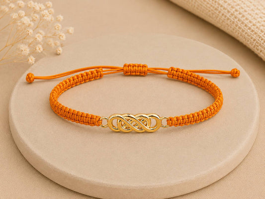 Makramee Armband Unendlichkeit Gold – Verstellbares Edelstahl Armband | 38 Bandfarben & 5 Größen