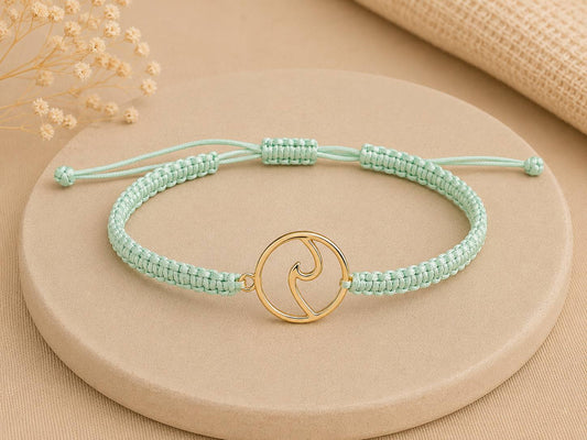 Makramee Armband Welle Gold – Verstellbares Edelstahl Armband | 38 Bandfarben & 5 Größen