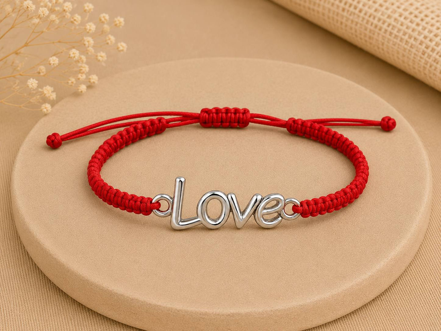 Makramee Armband Love Silber – Verstellbares Edelstahl Armband | 38 Bandfarben & 5 Größen