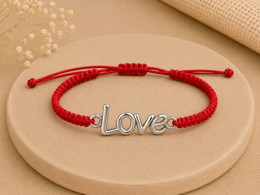 Makramee Armband Love Silber – Verstellbares Edelstahl Armband | 38 Bandfarben & 5 Größen