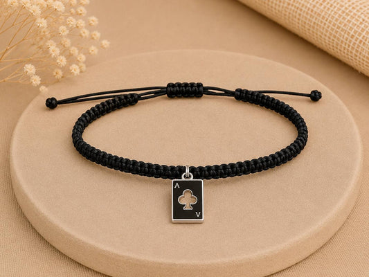 Makramee Armband Pik Ass Silber – Verstellbares Edelstahl Armband | 38 Bandfarben & 5 Größen