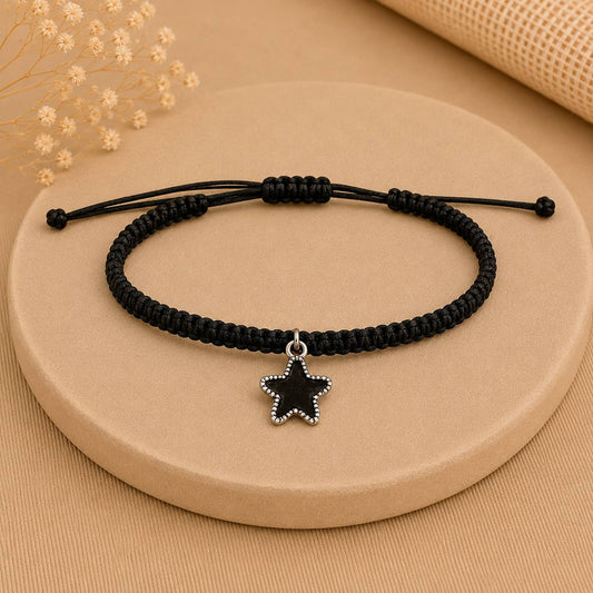 Makramee Armband Stern Silber – Verstellbares Edelstahl Armband | 38 Bandfarben & 5 Größen