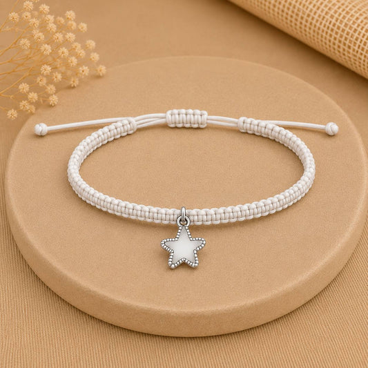 Makramee Armband Stern Silber – Verstellbares Edelstahl Armband | 38 Bandfarben & 5 Größen
