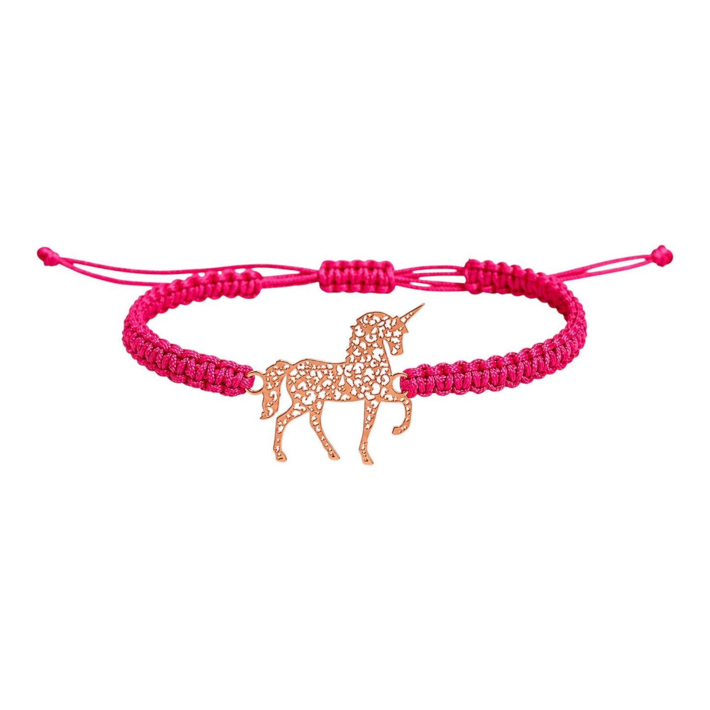 Makramee Armband Einhorn Roségold – Personalisierbares Wunscharmband aus Edelstahl | Verstellbares Freundschaftsarmband | Handmade