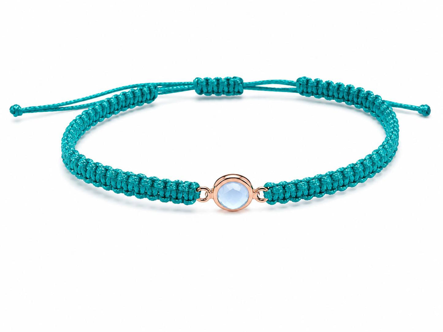 Makramee Armband Kristall Roségold – Wunscharmband mit blauem Kristall aus Edelstahl | Verstellbares Freundschaftsarmband | Handmade