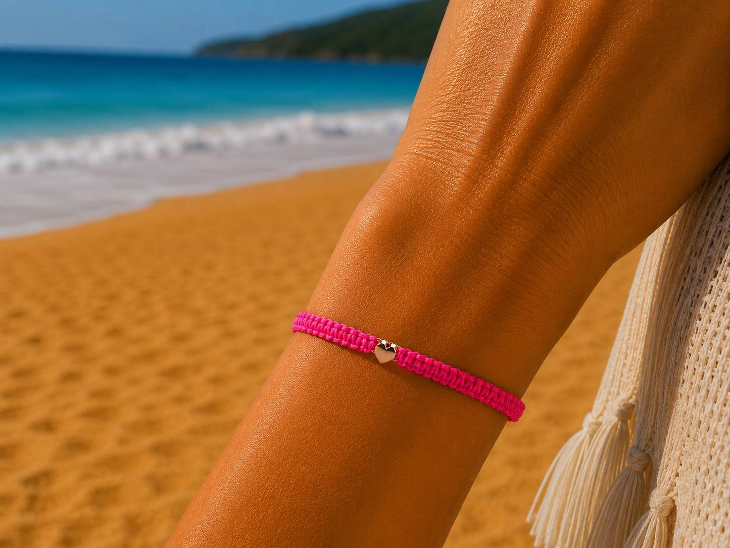 Makramee Armband Mini Herz Roségold – Filigranes Wunscharmband aus Edelstahl | Verstellbares Freundschaftsarmband | Handmade