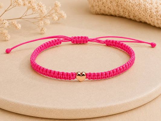 Makramee Armband Mini Herz Roségold – Filigranes Wunscharmband aus Edelstahl | Verstellbares Freundschaftsarmband | Handmade