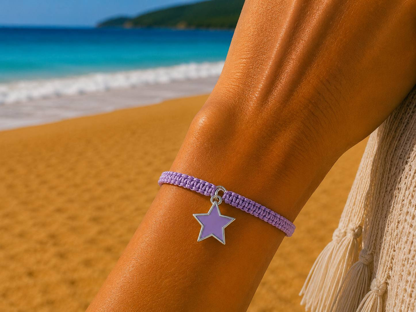 Makramee Armband Stern Silber – Handgefertigtes Wunscharmband aus Edelstahl | Verstellbares Freundschaftsarmband | 38 Bandfarben