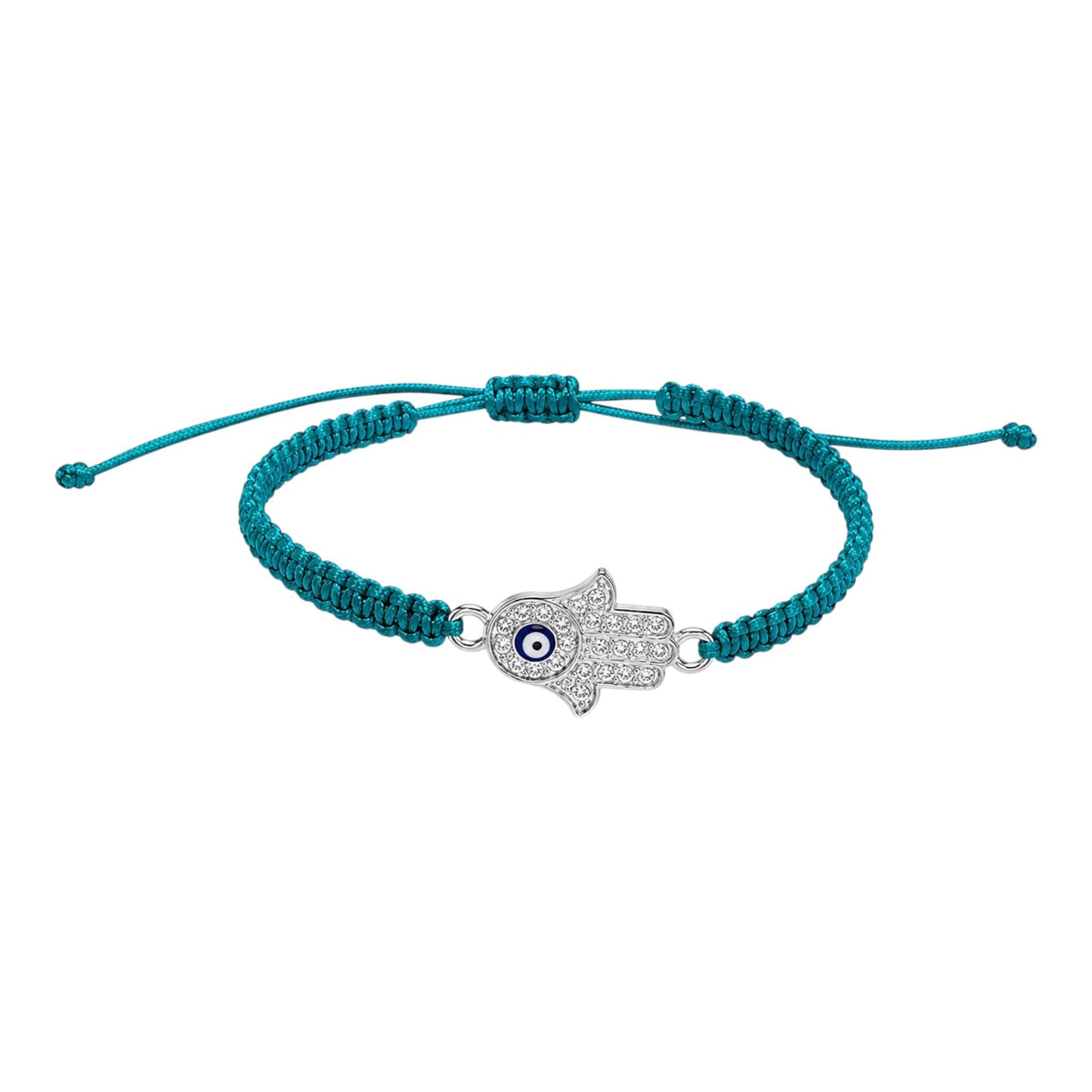 Makramee Armband Fatimas Hand (Hamsa) Silber – Handgefertigtes Wunscharmband aus Edelstahl | Glücksbringer | Verstellbares Freundschaftsarmband | 38 Bandfarben
