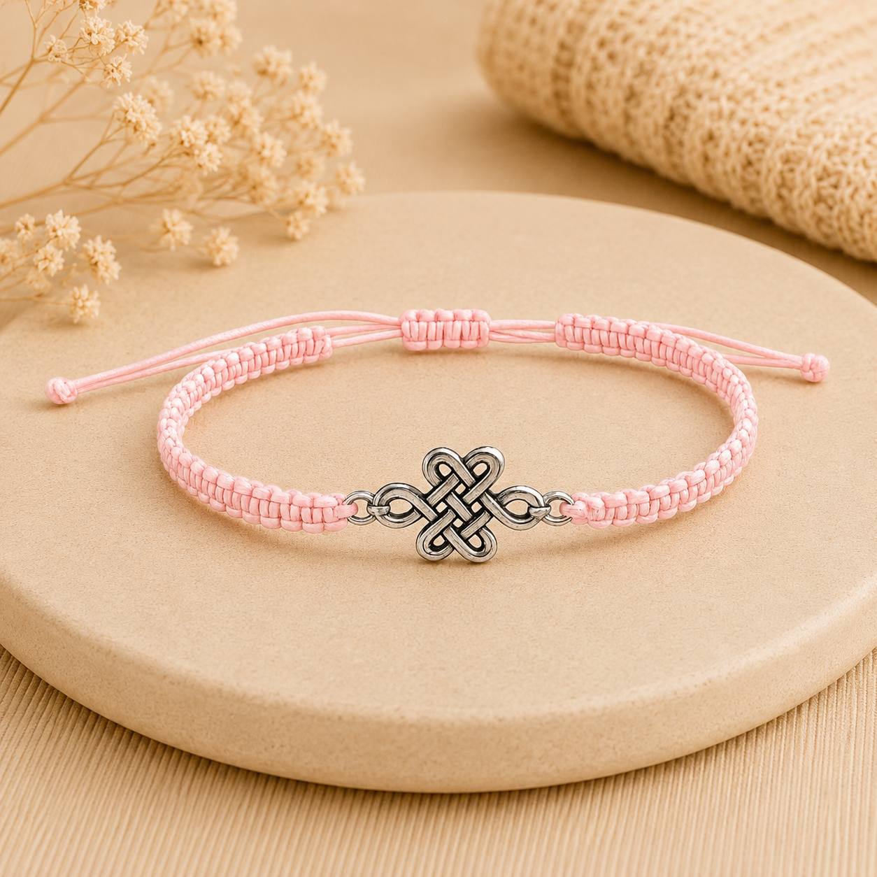 Makramee Armband Unendlichkeitsknoten Silber – Handgefertigtes Wunscharmband aus Edelstahl | Verstellbares Freundschaftsarmband | 38 Bandfarben