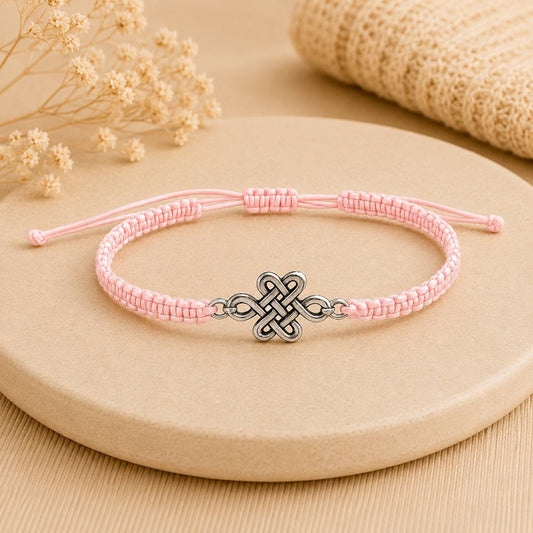 Makramee Armband Unendlichkeitsknoten Silber – Handgefertigtes Wunscharmband aus Edelstahl | Verstellbares Freundschaftsarmband | 38 Bandfarben