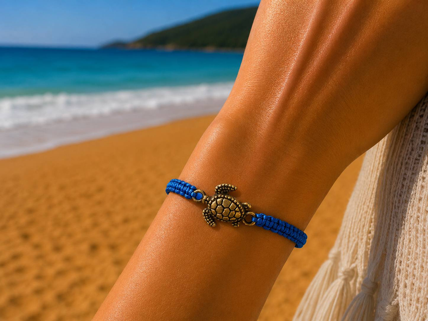 Makramee Armband Schildkröte Bronze – Handgefertigtes Wunscharmband aus Edelstahl | Verstellbares Freundschaftsarmband | 38 Bandfarben