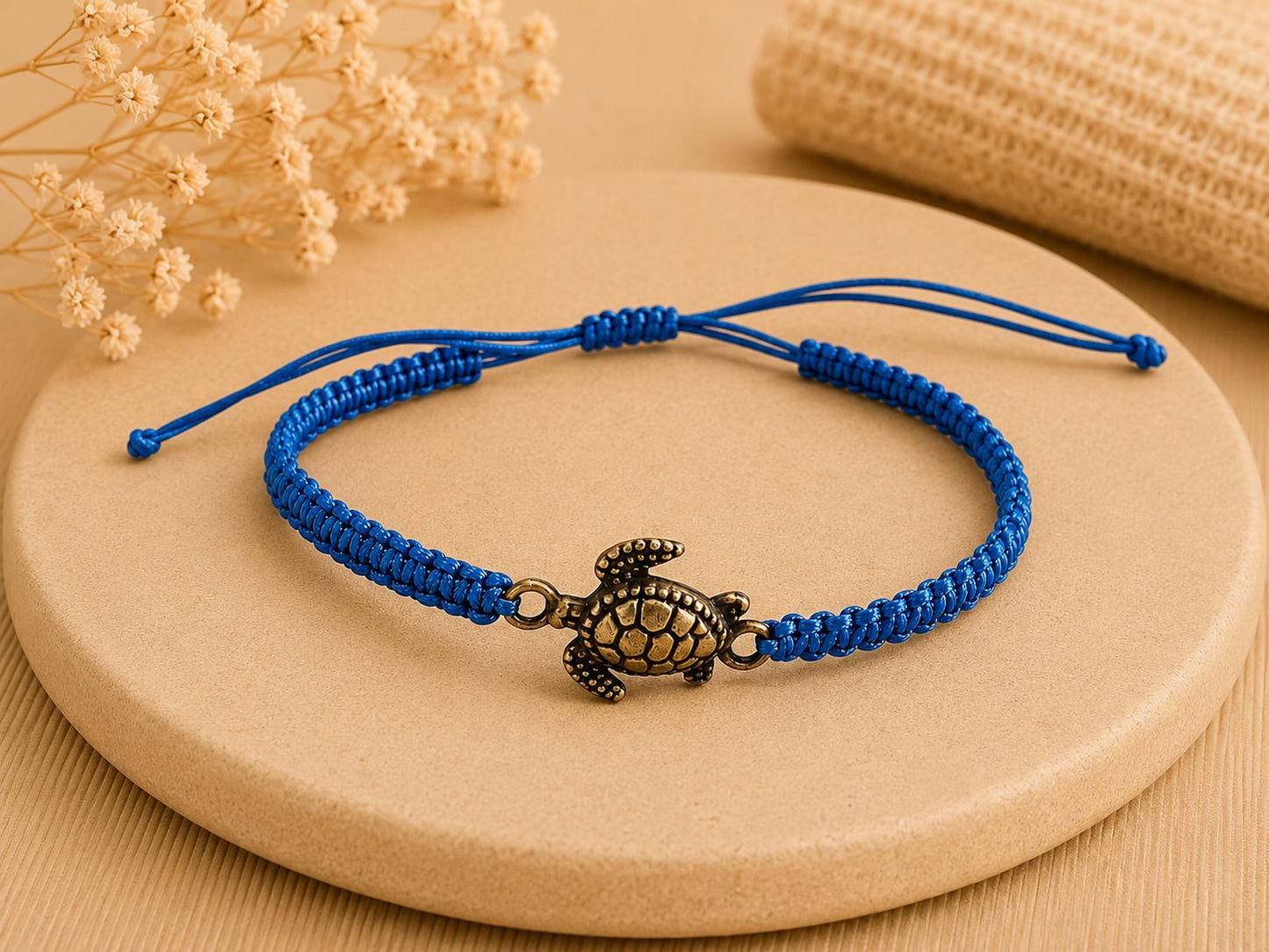 Makramee Armband Schildkröte Bronze – Handgefertigtes Wunscharmband aus Edelstahl | Verstellbares Freundschaftsarmband | 38 Bandfarben