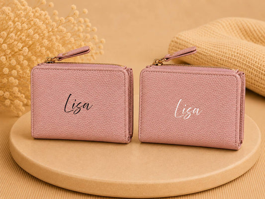 Personalisierte Damen Geldbörse Rosa – Portemonnaie aus Kunstleder mit Namen | Geldbeutel mit Reißverschluss | Individuelles Geschenk