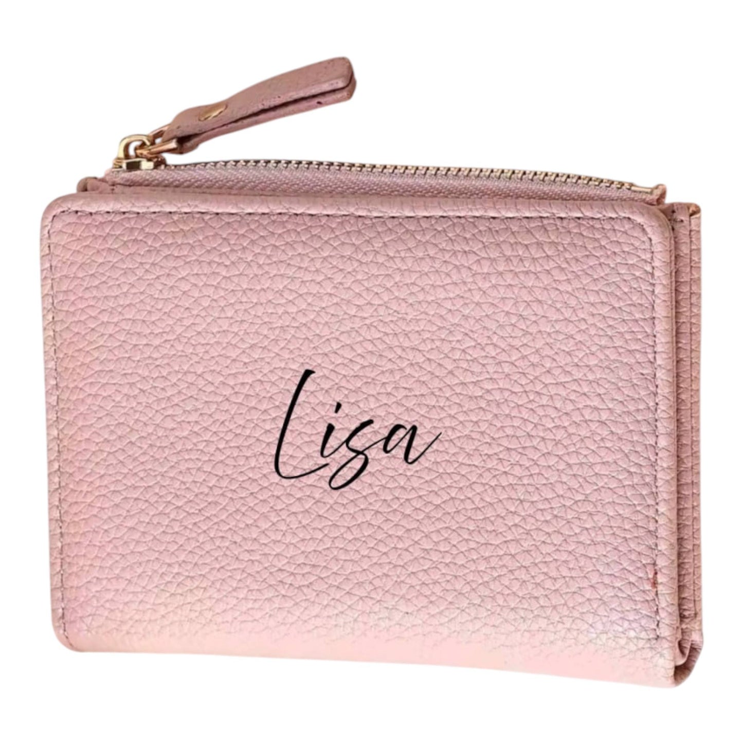 Personalisierte Damen Geldbörse Rosa – Portemonnaie aus Kunstleder mit Namen | Geldbeutel mit Reißverschluss | Individuelles Geschenk