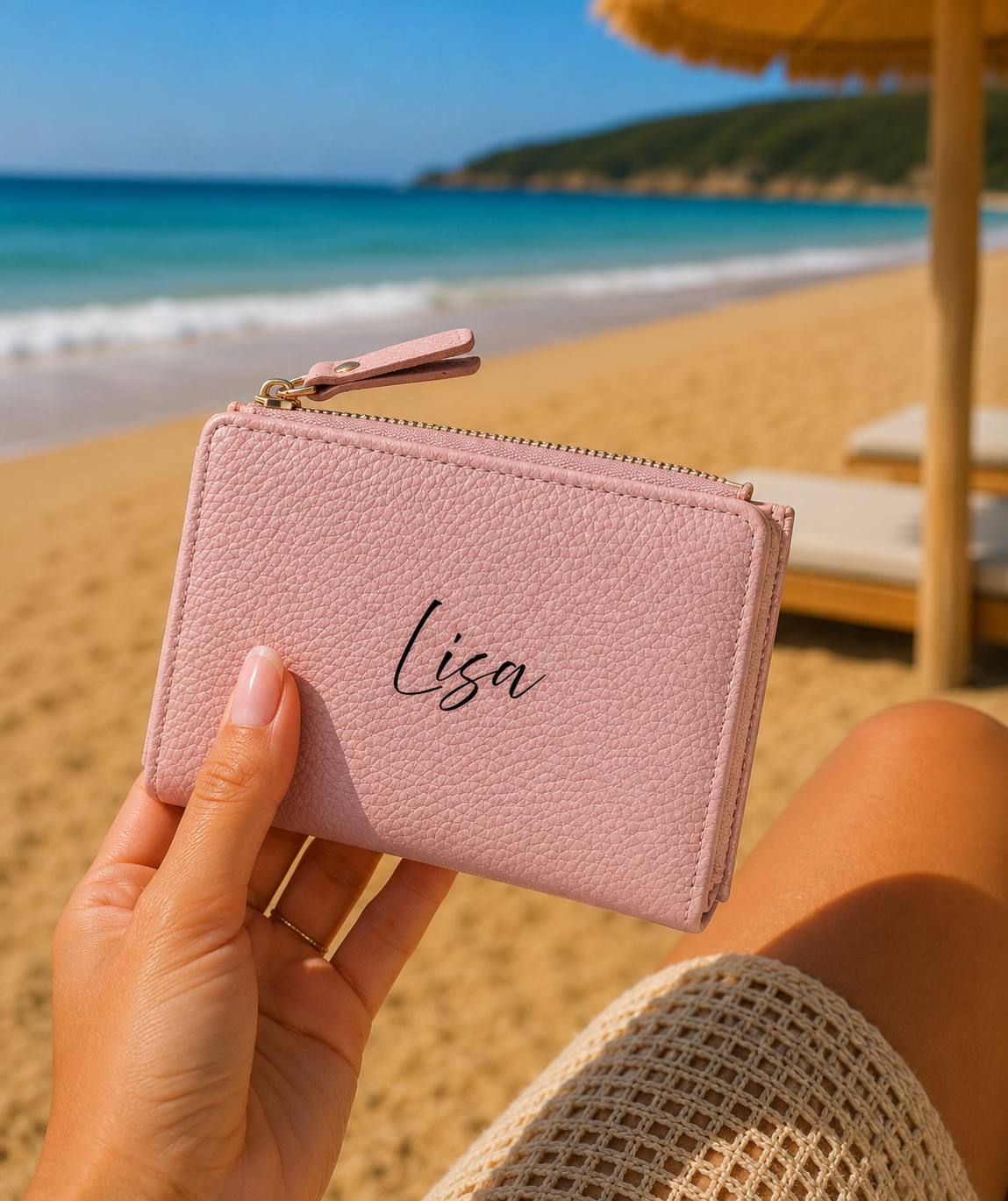 Personalisierte Damen Geldbörse Rosa – Portemonnaie aus Kunstleder mit Namen | Geldbeutel mit Reißverschluss | Individuelles Geschenk