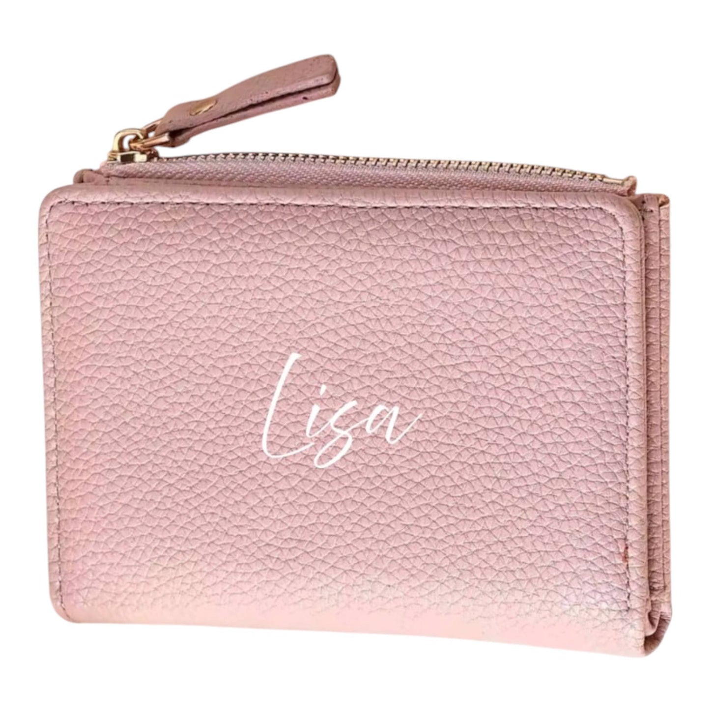 Personalisierte Damen Geldbörse Rosa – Portemonnaie aus Kunstleder mit Namen | Geldbeutel mit Reißverschluss | Individuelles Geschenk