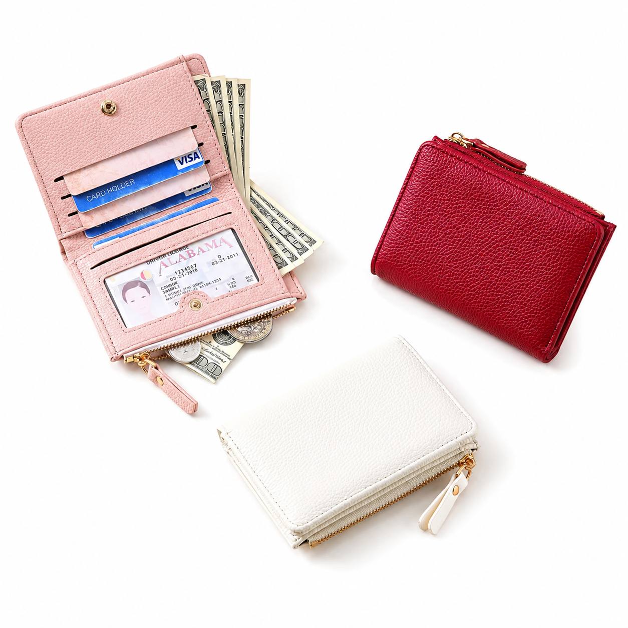 Personalisierte Damen Geldbörse Rosa – Portemonnaie aus Kunstleder mit Namen | Geldbeutel mit Reißverschluss | Individuelles Geschenk