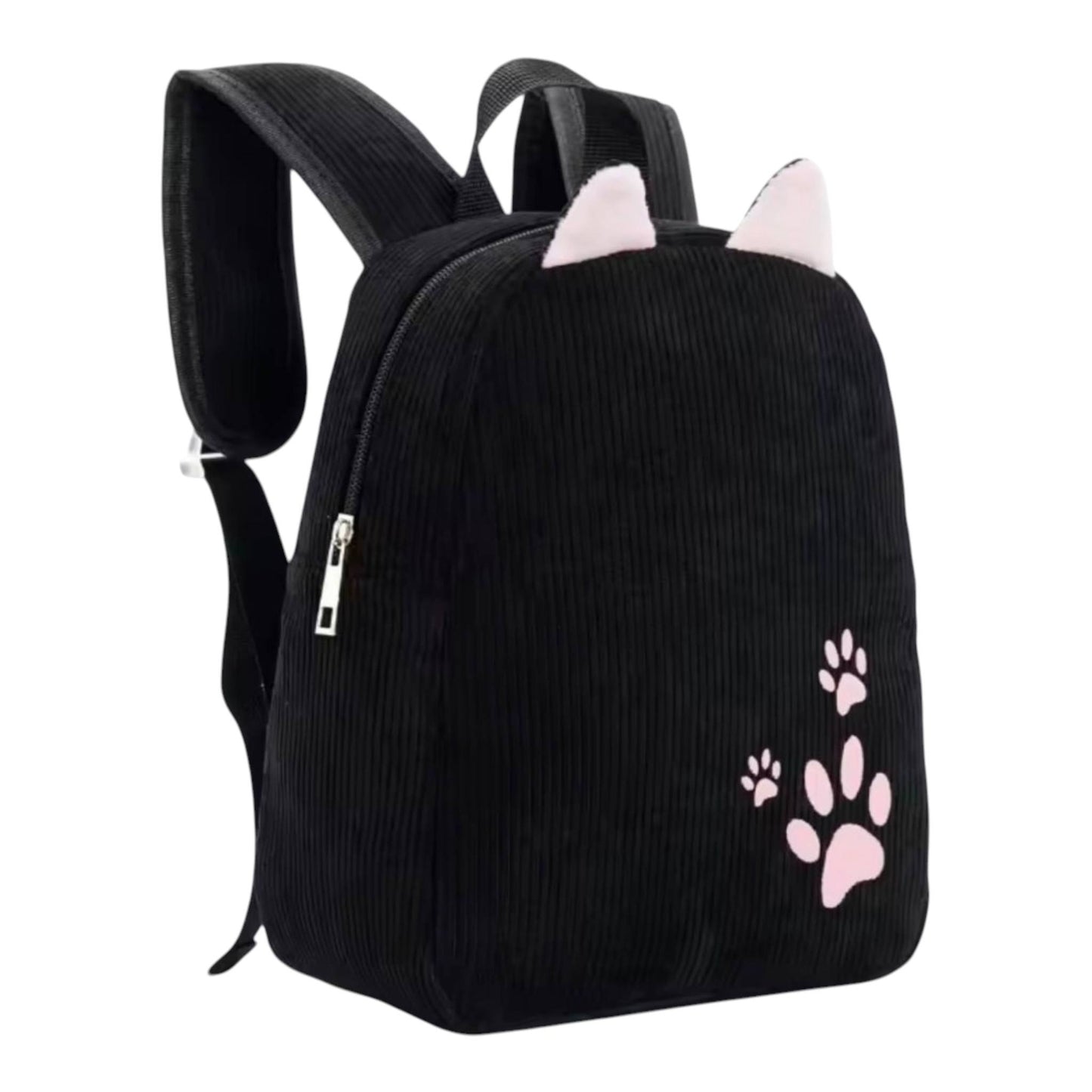 Personalisierter Cord Kinderrucksack Katze Schwarz – Kindergartenrucksack mit Namen | Cordrucksack für Mädchen | Geschenk zur Einschulung