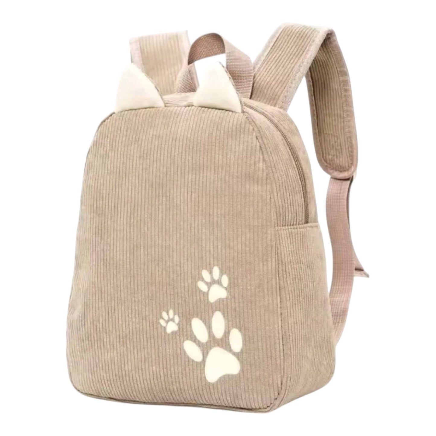 Personalisierter Cord Kinderrucksack Katze Beige – Kindergartenrucksack mit Namen | Cordrucksack für Mädchen | Geschenk zur Einschulung
