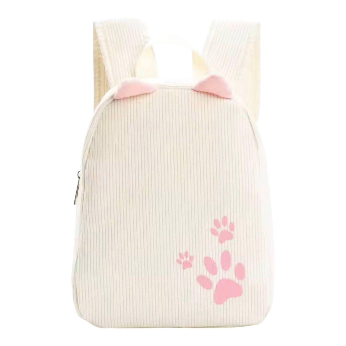 Personalisierter Cord Kinderrucksack Katze Weiß– Kindergartenrucksack mit Namen | Cordrucksack für Mädchen | Geschenk zur Einschulung